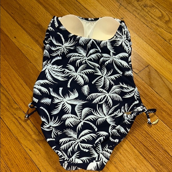 Blue and White Tropical One Piece Swimsuit - Picture 4 of 7